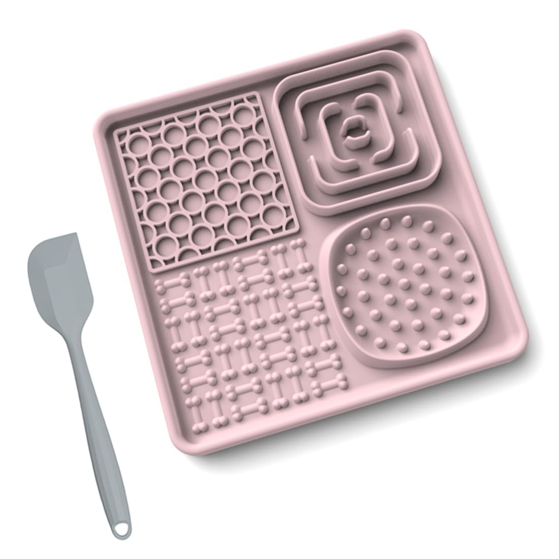 4in1 Dog Bowls to Slow Down Eating, Dog Slow Feeder Bowl, Comes with a scraper, Food-Grade Safe with Non-Slip Silicone material，Interactive Fun for Dog Cat (Pink)