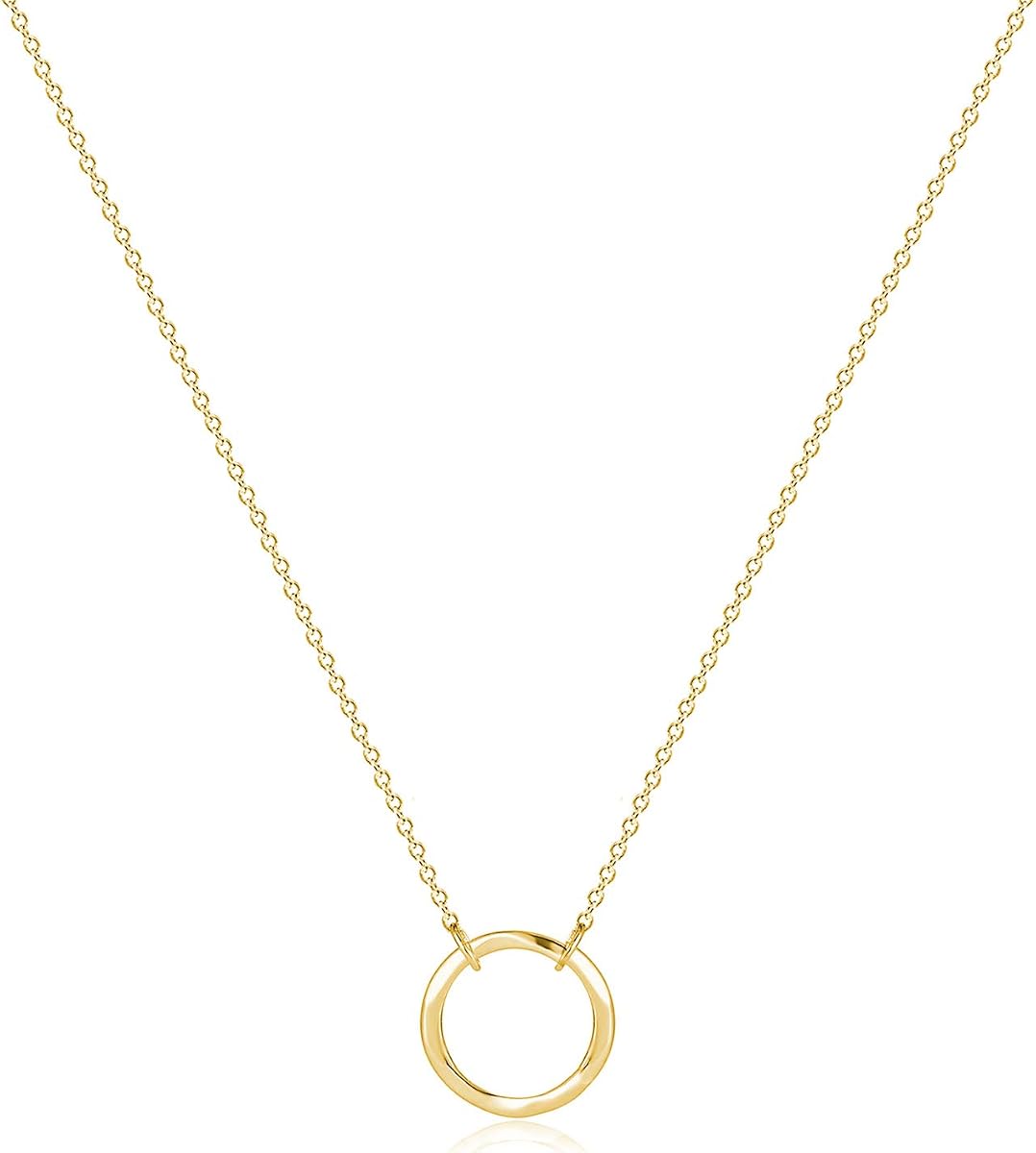Fettero Collar con colgante Gargantilla de oro Moneda en capas Círculo de karma abierto Nueva luna creciente Chapado en oro de 14 quilates Collares delicados simples para mujeres Regalo de joyería