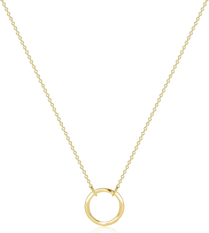 Fettero Collar con colgante Gargantilla de oro Moneda en capas Círculo de karma abierto Nueva luna creciente Chapado en oro de 14 quilates Collares delicados simples para mujeres Regalo de joyería