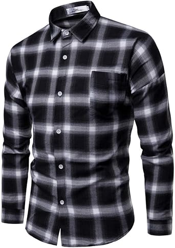 YKPK Mens Plaid Shirt - Mens Business Blouse Fashion Leisure Plaid Print Long Sleeve Shirt Tops Button Up Blouse