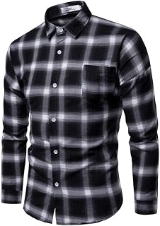 Checked Shirts Men's Casual Business Shirt Tops Lapel Long Sleeve Shirt Business Shirt Men Long Sleeve Shirts Blouses Checked Shirt Outerwear with Buttons Sweatshirt Work Shirt Blouse