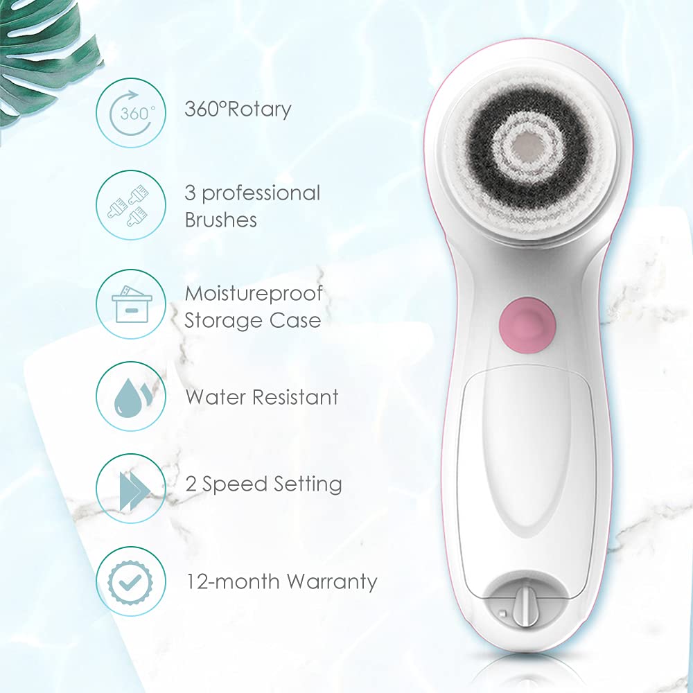 TOUCHBeauty 3IN1 Face Brush Set with 3 Spin Cleansing Brushes, Deeply Cleanse Pores for All Skin Sensitive type |Waterproof, included Travel Case, Dual-Speed, Battery Powered TB-0 : Beauty & Personal Care
