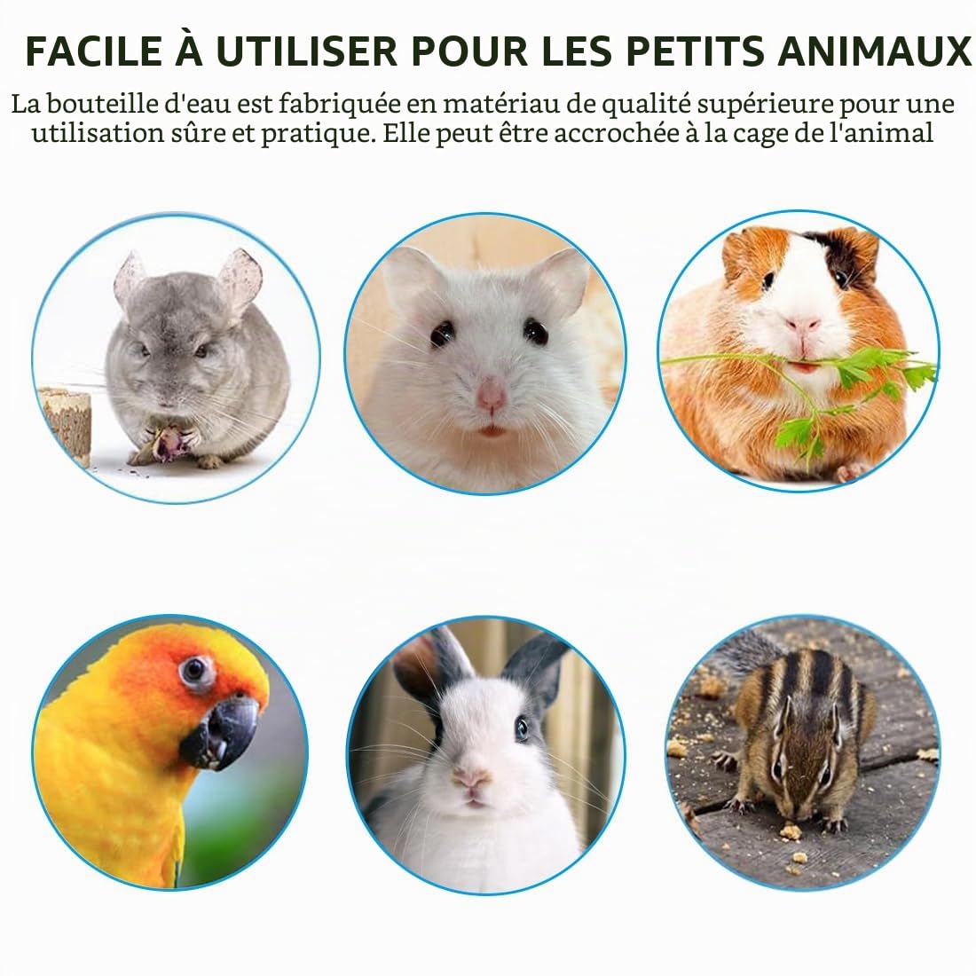 Biberon Lapin, 2 Pièces Suspendus Lapin Deau Distributeur, Rongeur Distributeur Eau, Abreuvoir pour Les Rongeurs, pour Abreuvoir Rongeur, Chatons, Chiens, Hamsters, 350 ML + 180 ML
