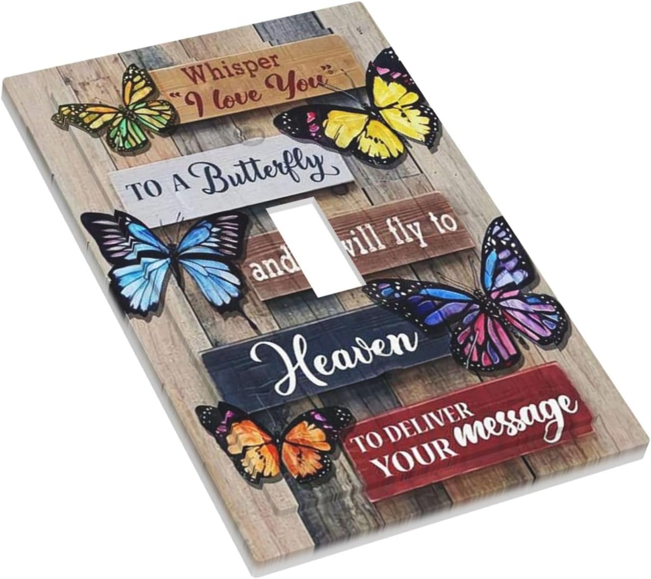 Rustic Brown 1 Gang Light Switch Plate Single Toggle Wall Plate Cover Electrical Switchplate Faceplate Blue Butterfly Inspirational Quotes Rustic Wooden Board Farmhouse Vintage Barn Country Room Decor image 3