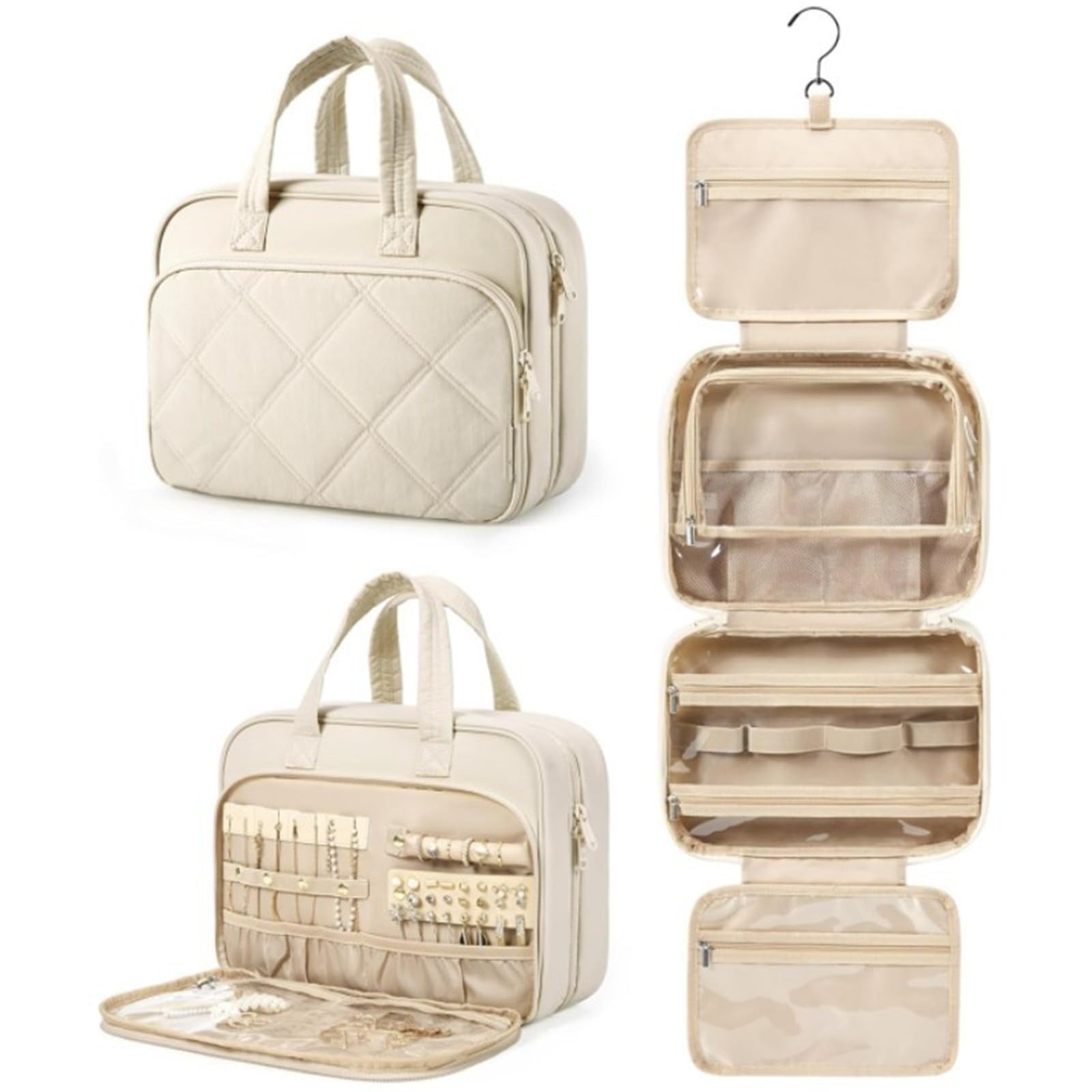 Neceser de Viaje for Mujer con Ganchos for cosméticos Niñas(Bianco)