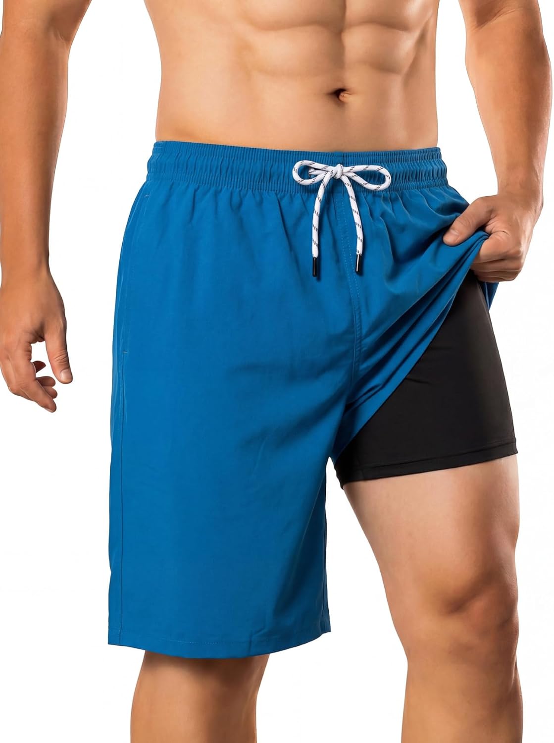 BRISIRA Mens Swim Trunks 10 Inch Inseam Compression Liner Bathing Suit Long Board Shorts Anti Chafe Quick Dry Beach Swimsuit