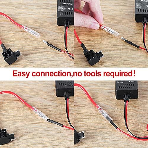 Dash Cam Hardwire Kit, Mini USB Port to Micro Port Power Cable Adapter with LP, Mini, ATO, Micro2 Four Fuses to Contect Car Battery 12V to 24V Input and 5V Output for Car Dash Camera Parking Monitor