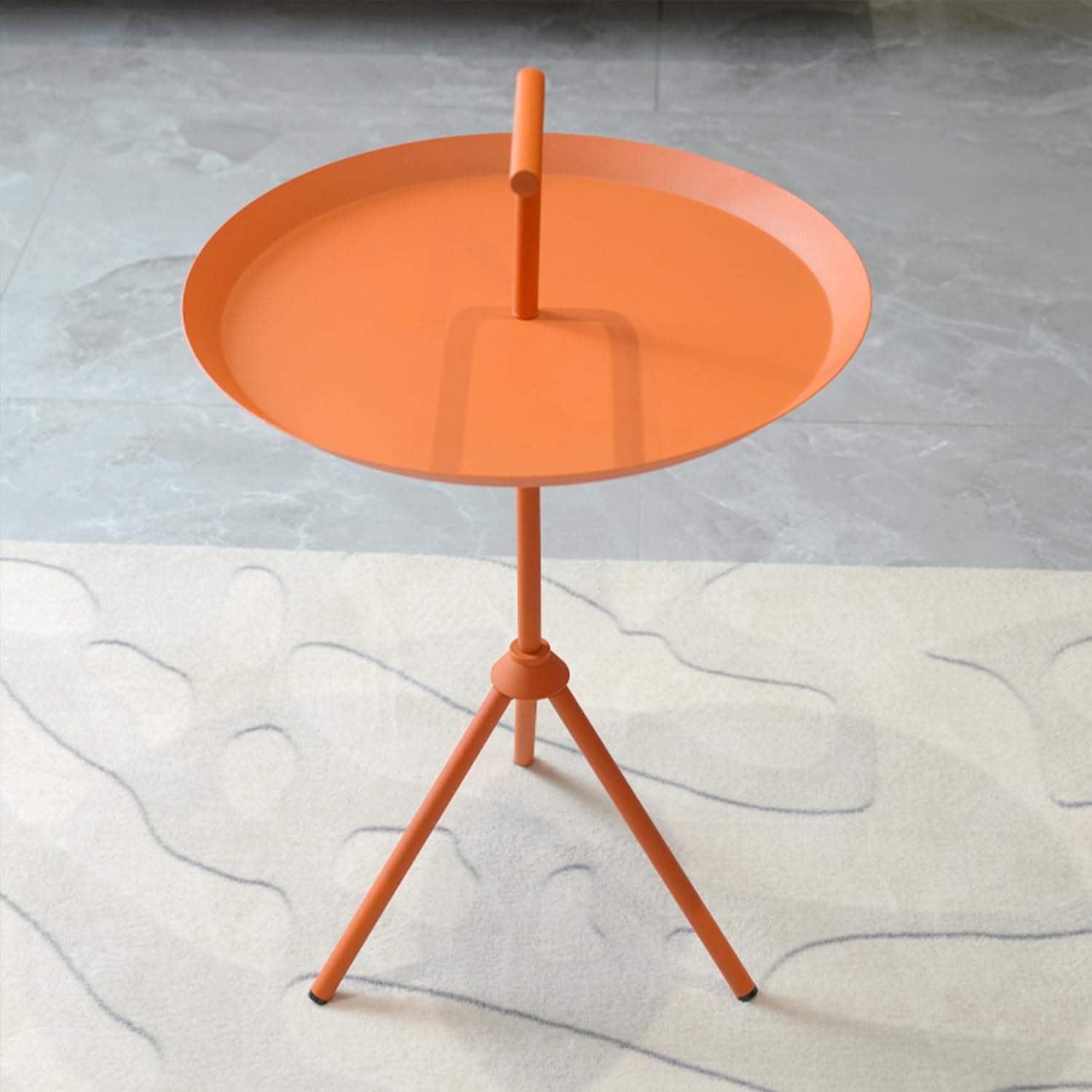 WAKETECH 14.96" Small Round Metal Drink Table, Modern Pedestal Table for Small Spaces, Orange