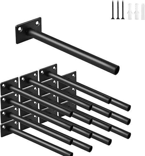 Miniatura 73 de 4 soportes de estante flotante de acero sólido negro de 5 pulgadas, soportes ocultos para estantes flotantes de madera, soporte oculto para estantes
