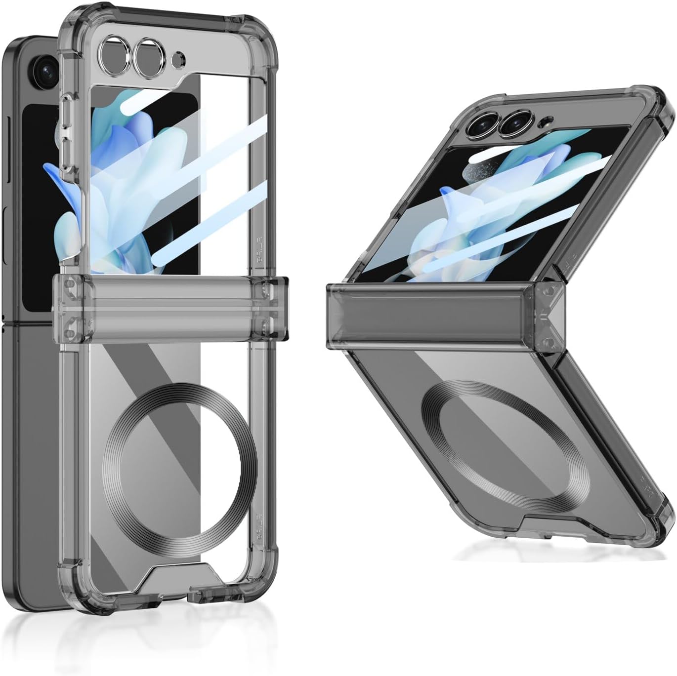 Built-in with Screen Protector Magnetic Case for Samsung Galaxy Z Flip 5 4 Compatible with Magsafe,Full Hinge Protection, Transparent Anti-Yellow Transparent Cover (Black,for Samsung Z Flip 5)