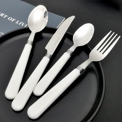 Miniatura 8 de Juego de cubiertos blancos para 16 cubiertos modernos de acero inoxidable de 64 piezas de utensilios de cocina para restaurante, hotel, reuniones