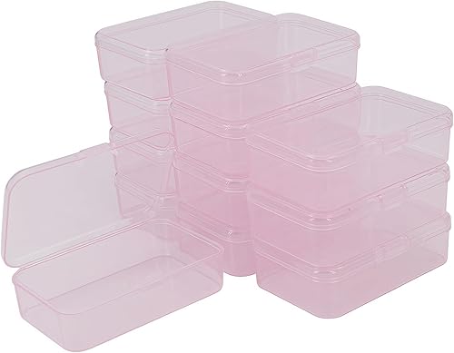 Goodma 12 cajas de plástico rectangulares de plástico, contenedores organizadores vacíos con tapas con bisagras para objetos pequeños y otros