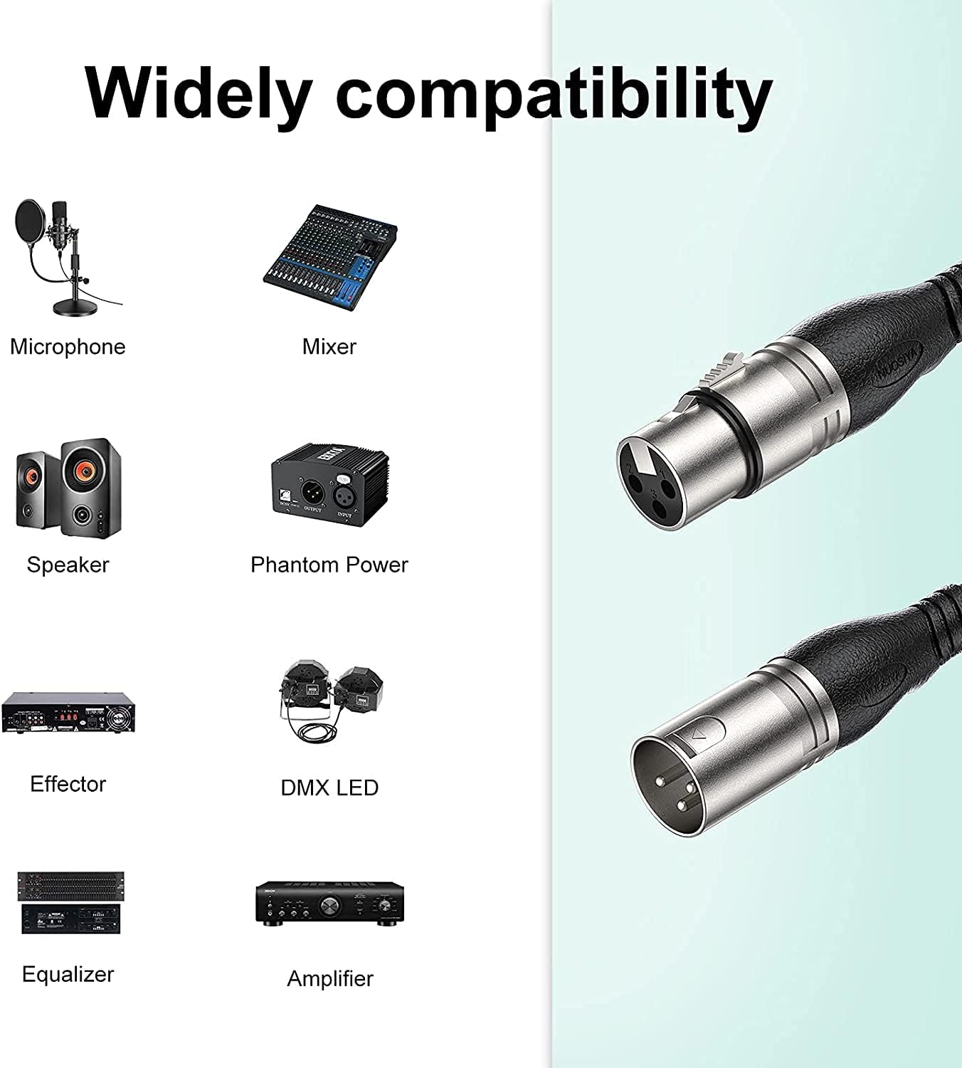 NUOSIYA XLR Cables, Microphone Cable PVC Colored Patch Cable XLR Male to Female Mic Cables, 3 Pin Balanced DMX Cables for Microphone Audio Mixer Speaker System (10ft, PVC, 6 Colors Packs)