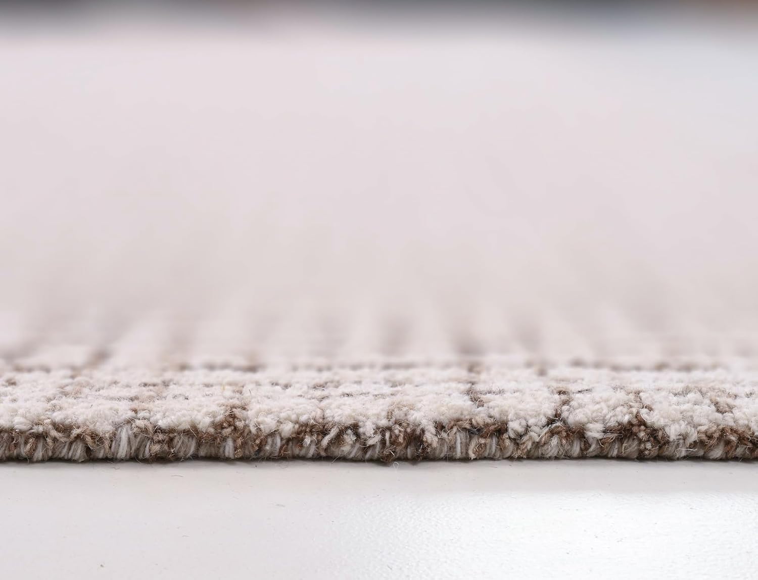 Hand-Tufted 100% Wool Pile Area Rug – Geometric Textured Grid Check Pattern – Thick and Durable Floor Carpet for Bedroom, Living Room, Kids Room, and Dining Area (Ivory-Brown, 5' x 8')