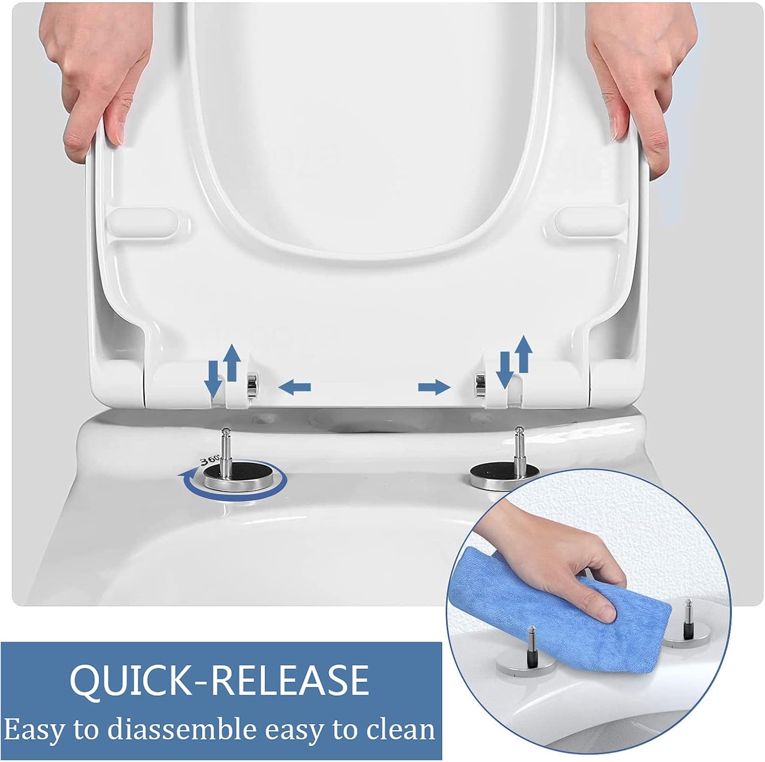 Toilet seat Covers Soft Close Heavy Duty Toilet Seat-White Square Shape-Stainless Adjustable Hinges - Bathroom Lid Loo Seat