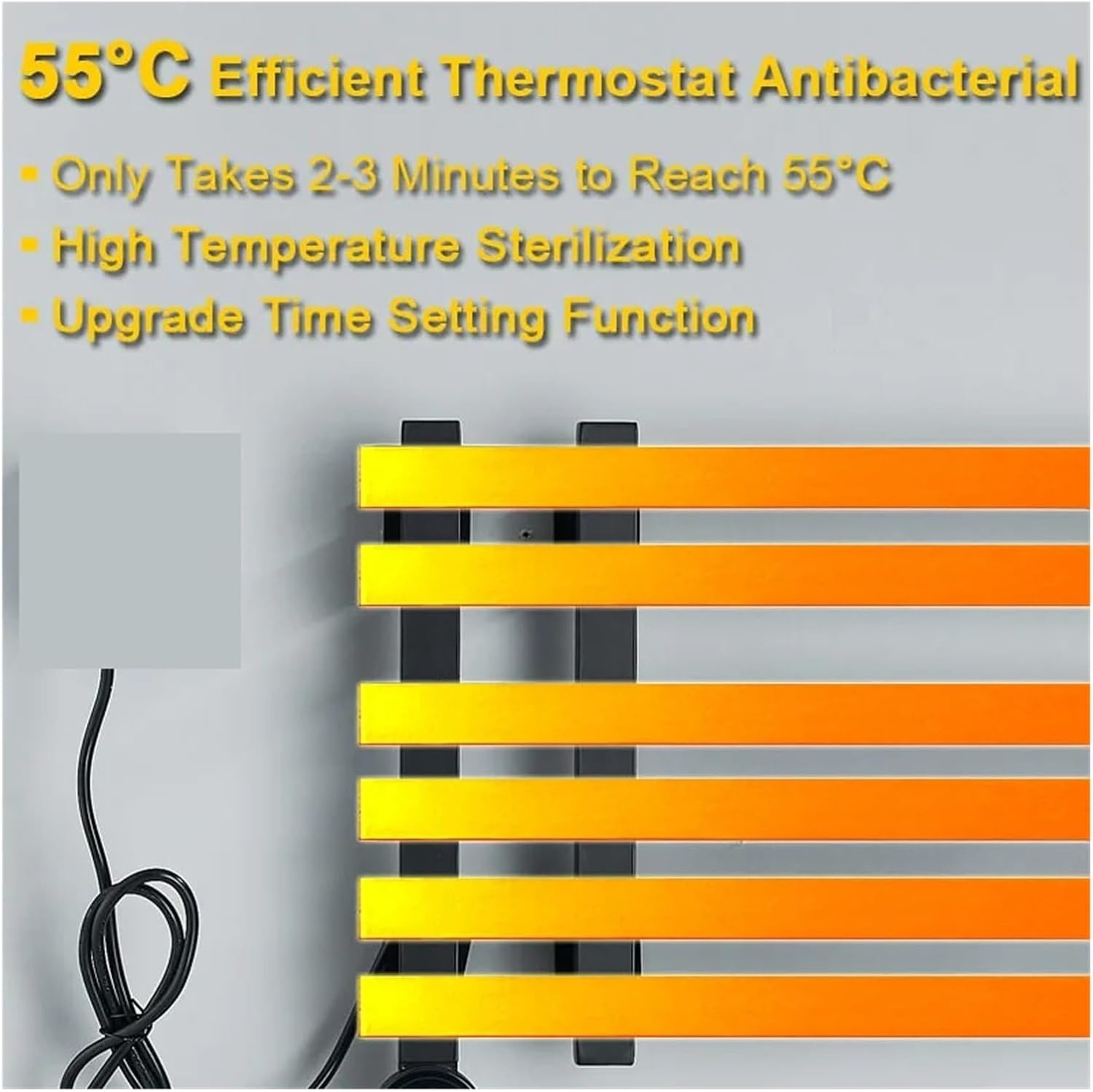 ブラック/ホワイト/グレー電気加熱タオルラックヒートドライバスルームタオル壁掛け電気タオルラック 使いやすい(White-B-60C