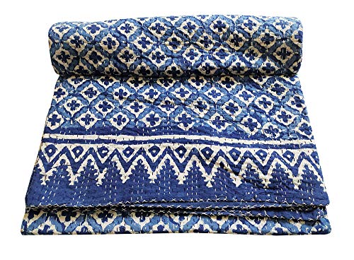 Thehandicraftworld New Indian Cotton Hand Block Print Queen Quilt Kantha Bedspread Coverlet Bedding #TOP2