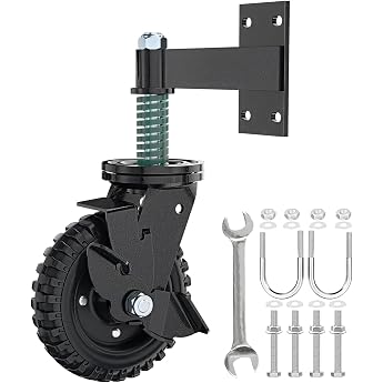 Fence Gate Wheel 15 cm for Metal Tube Gate Maximum Single Load 225 kg 360 Degree Rotating Spring Shock Absorbing Heavy Duty Castors with Screws and Wrench