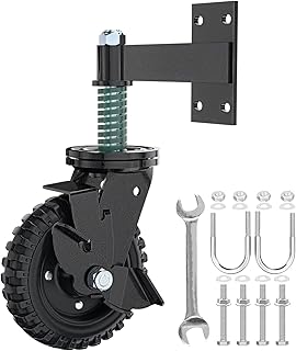 Gate Wheel with Brake, 6 Inch Wheel Diameter, 13.1 Inch Height, Suit for Metal Tube & Wooden Gates, 550lbs Capacity, Spring-Loaded Heavy Duty Rubber Casters, Black