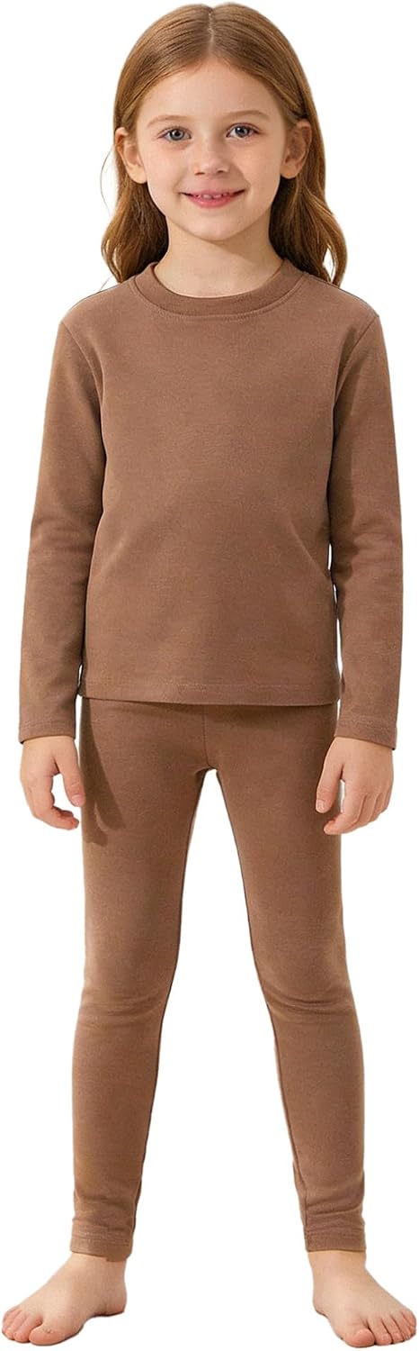 easyforever Kids Girls Boys Compression Thermal Warm Outfit Set Long Sleeve T-shirt With Elastic Brown 3-4 Years