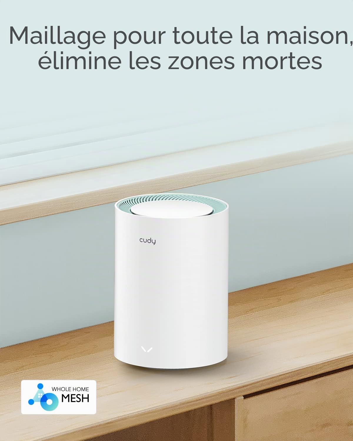 Cudy Système maillé Wi-FI 5 Gigabit AC1200, 860 Pieds carrés, M1300 1-Pack | Wi-Fi 5 bi-bande à 867 + 300 Mbps, 2 ports GbE, réseau maillé transparent, VPN WireGuard/OpenVPN/IPsec, itinérance rapide