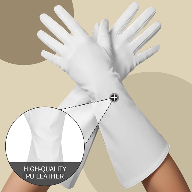 Foto 3 de 7 de Licsaliwe Guantes blancos de piel sintética de 15 pulgadas de largo con manga acampanada