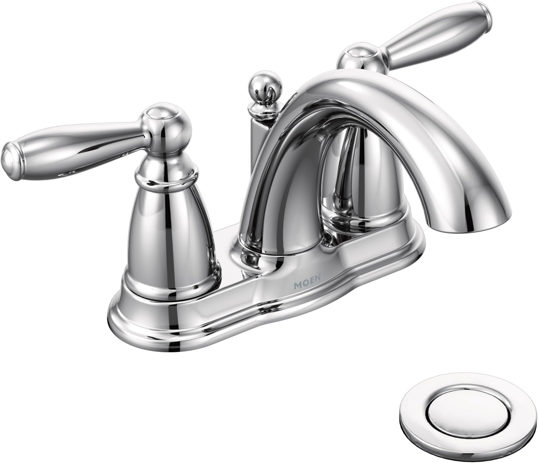 Brantford Chrome Two-Handle Low-Arc Traditional Centerset Bathroom Faucet with Drain Assembly, 6610