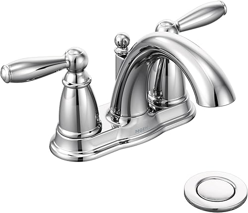 Moen 6610 Brantford Two-Handle Low Arc Bathroom Faucet with Drain Assembly, Chro