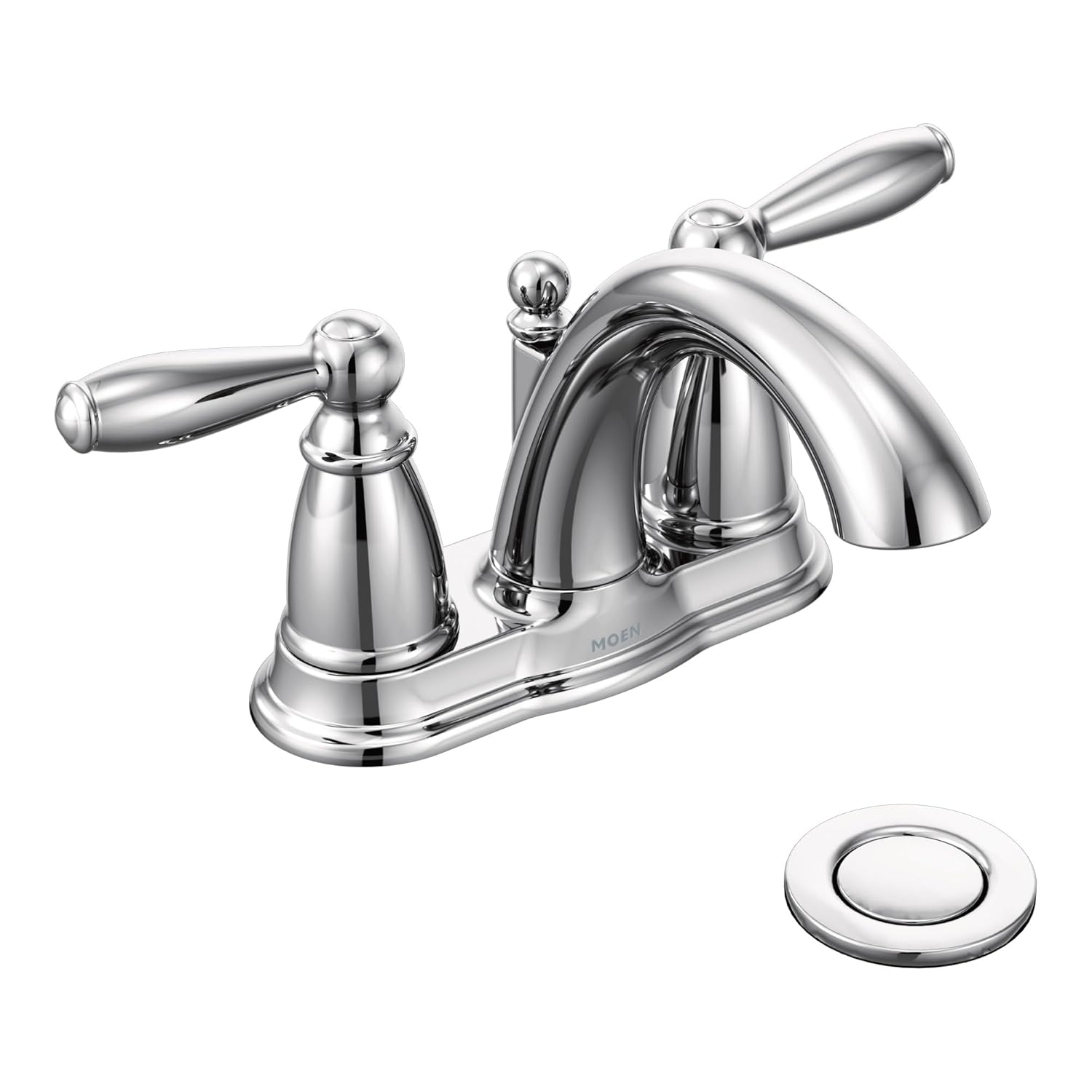 Moen Brantford Chrome Two-Handle Low-Arc Traditional Centerset Bathroom Faucet with Drain Assembly 6610