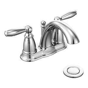 Moen Brantford Chrome Two-Handle Low-Arc Traditional Centerset Bathroom Faucet with Drain Assembly 6610