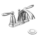 Moen Brantford Chrome Two-Handle Low-Arc Traditional Centerset Bathroom Faucet with Drain Assembly, 6610