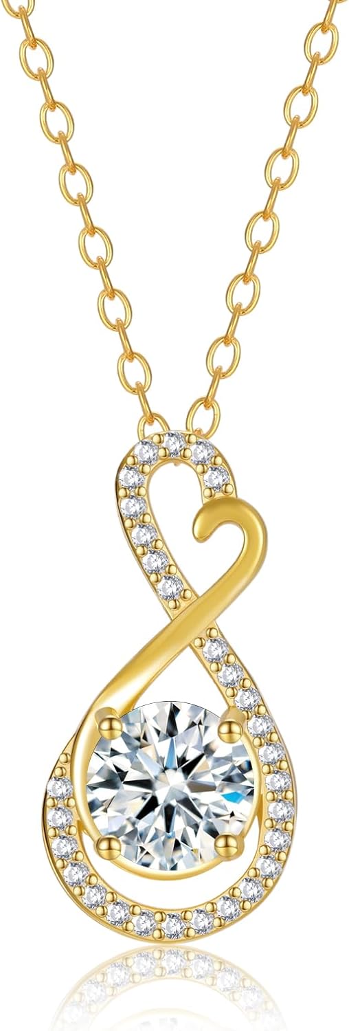 1CT Moissanite Necklace for Women, Infinity Love Lab Created Diamond Pendant, 18K White Gold Plated 925 Sterling Silver Necklace, Gifts for Women Wife Mom Jewelry, 18+2inch