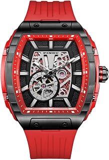 PINDU Men's Fashion Chronograph Sport Style Watch Casual Tonneau Skeleton Watch Date Quartz Analog Watch Timepiece for Men
