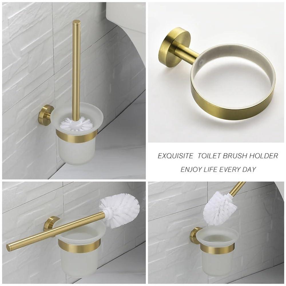 Escobillero y Portaescobillas Escobilla de Inodoro plástico Pared con Soporte Acero Inoxidable for baño Limpieza Profunda(Gold)