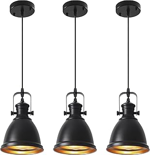 Black Pendant Lights Kitchen Island 3 Pack, Vintage Pendant Light, 6.5’’ Farmhouse Pendant Light Fixtures, Adjustable Height, Pendant Lighting for Dining Room, Living Room, Sink, Bar
