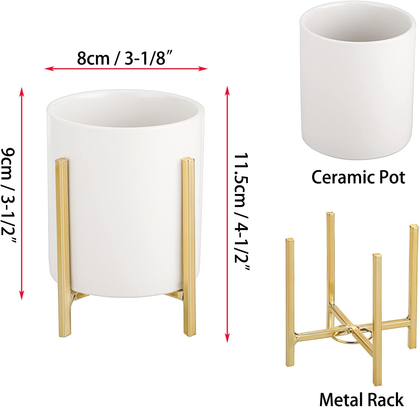 JUXYES Pack of 3 Ceramic Silverware Holder For Party Table, White Cutlery Holder Holder With Golden Metal Bracket, Small Flatware Caddy Organizer Utensil Holder Organizer for Kitchen Dining Tables