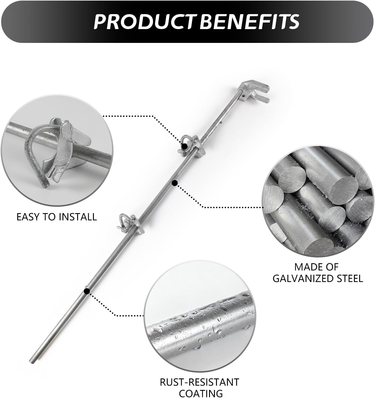 36" Chain Link Drop Rod for Double Gate, Heavy Duty Pull Style Latch for 1-3/8" Chain Link Fence Frame, Rust-Resistant Galvanized Steel Chain Link Fence Gate Latch (36” Long)