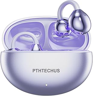 PTHTECHUS Clip-on Wireless Bluetooth Headphones, Sports Earphones 12mm Diaphragms with ENC, 30H Playback, IPX5, Compatible…