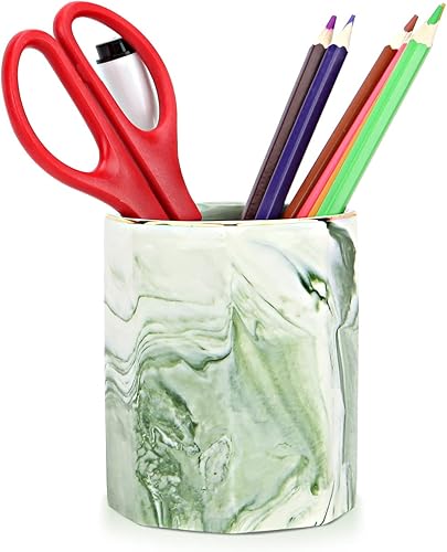 Soporte para bolígrafo, taza decorativa de cerámica y cepillo de maquillaje, accesorios de escritorio organizador de escritorio para oficina en