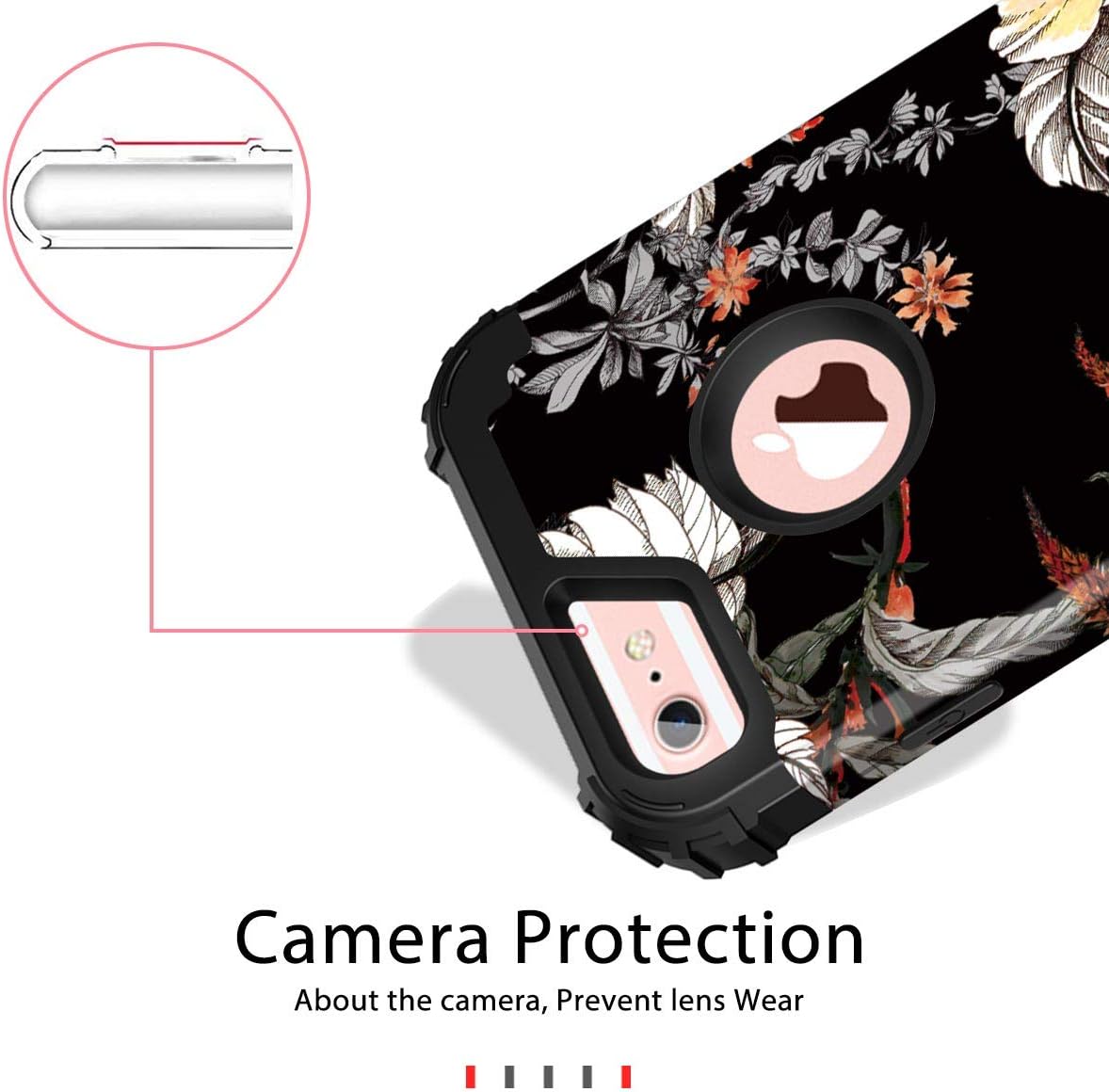 Casetego Compatible with iPhone 6S Case,iPhone 6 Case,Floral Three Layer Heavy Duty Hybrid Sturdy Shockproof Protective Cover Case for Apple iPhone 6S/6,Orange Flower/Black