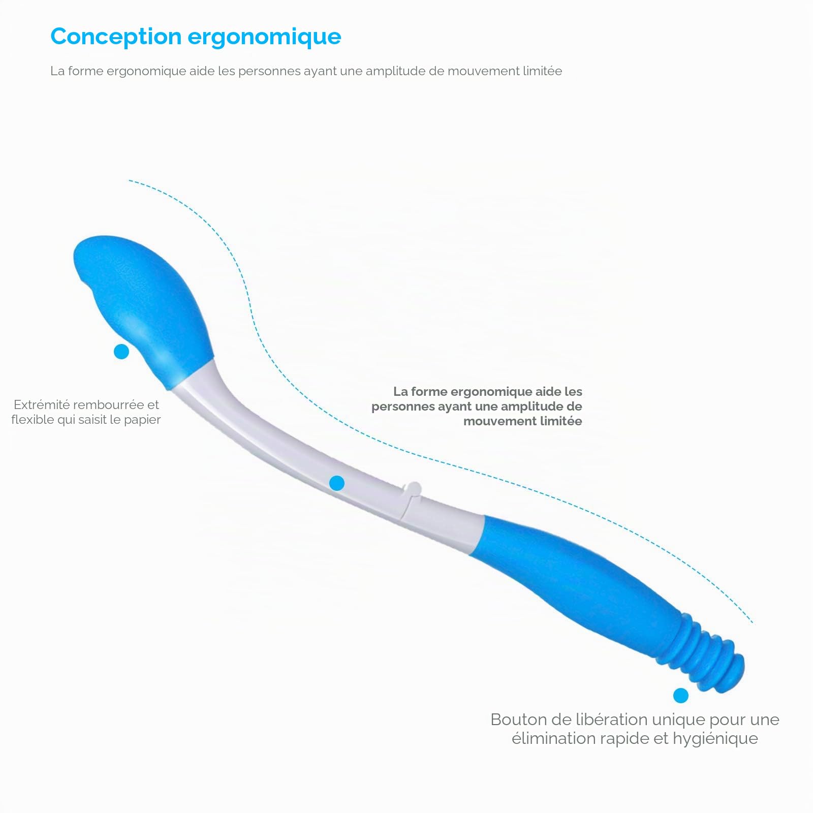 Porte-outils pour toilettes, lingette confortable à bras long, aide au nettoyage et auto-assistance pour le bain dans la vie quotidienne