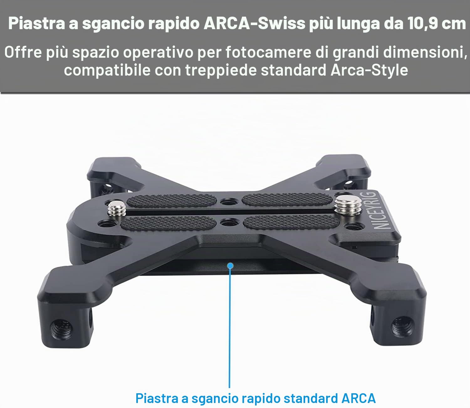 NICEYRIG Piastre a Sgancio Rapido per Fotocamera,supporto a sgancio rapido con adattatore da 1/4“ a 3/8”, conforme allo standard Arca Swiss, per fotocamere SLR grandi e mirrorless