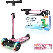 besrey Monopattino Bambina da 3-10 anni con Ruote LED Multicolore, Monopattino 3 Ruote Bambina Pieghevole, Regolabile in 4 Altezze, Unicorno rosa