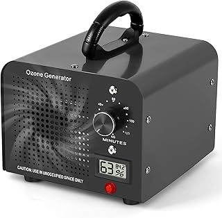 Generador de Ozono 60000mg/h, Máquina de Ozono con Indicador de Temperatura y Humedad, Desinfectador de Ozono Purificador de Aire con Temporizador, Ozonizador para Hogar, Coche, Mascotas (Negro)