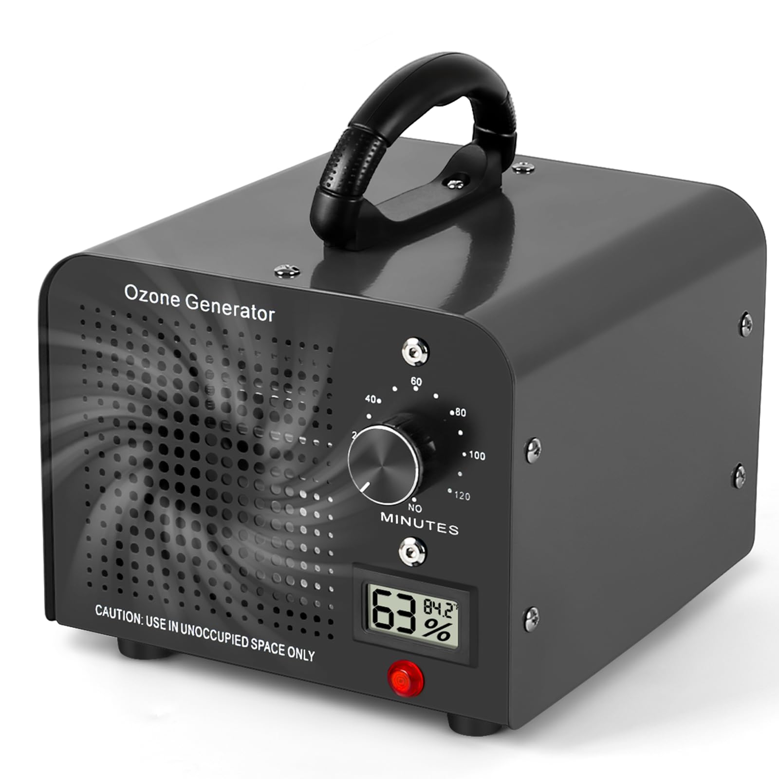 Generador de Ozono 60000mg/h, Máquina de Ozono con Indicador de Temperatura y Humedad, Desinfectador de Ozono Purificador de Aire con Temporizador, Ozonizador para Hogar, Coche, Mascotas (Negro)