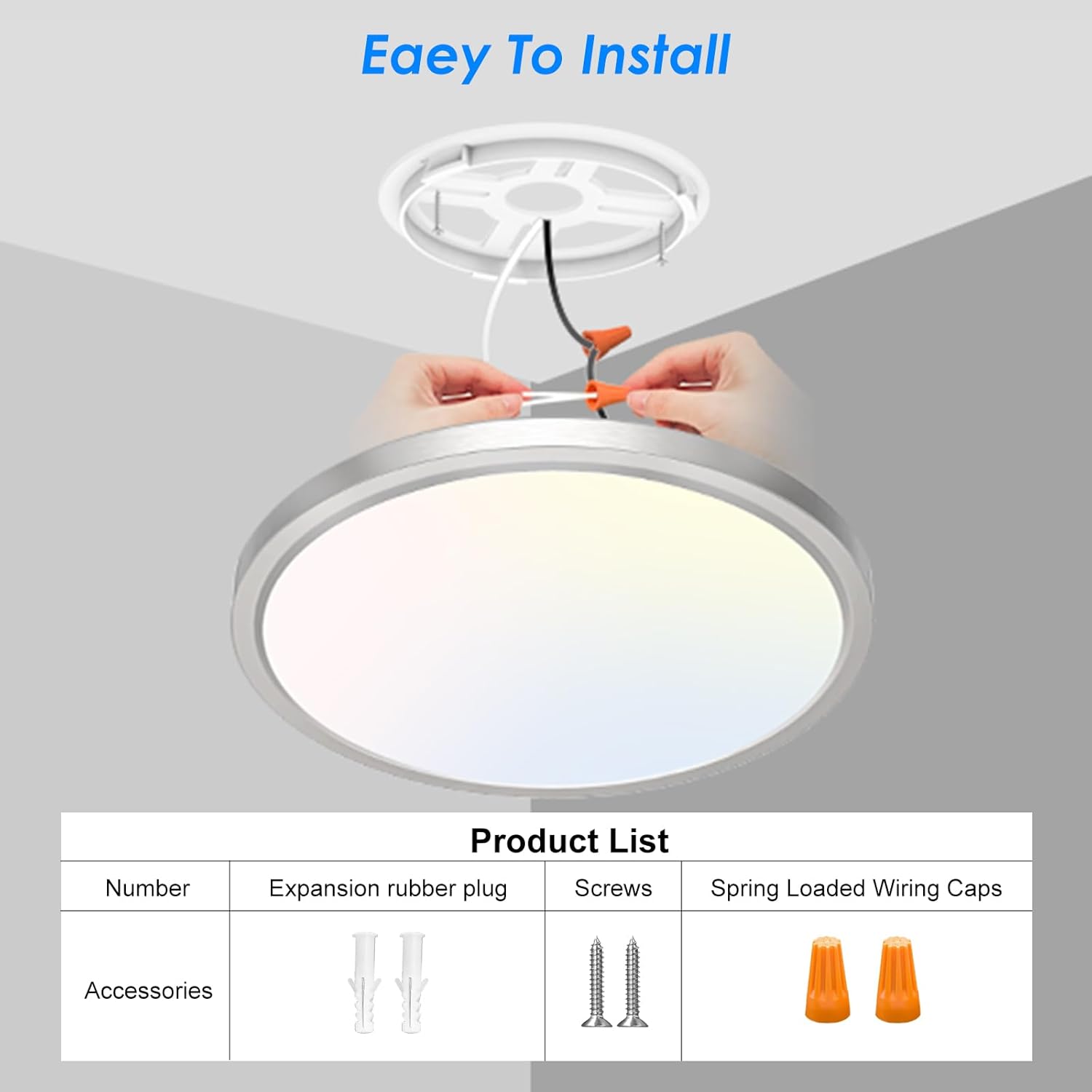 Peasur 12 Inch LED Ceiling Light Brushed Nickel, 24W Slim Flush Mount Ceiling Light 3000K/4000K/6500K Adjustable, Modern Round Ceiling Lighting for Bedroom, Living Room, Kitchen(2 Pack)
