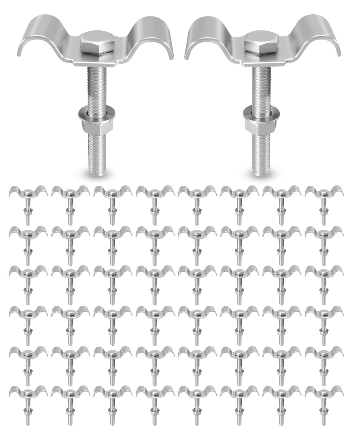 50Pcs Grid Clamp M8 X 60mm Bolts Saddle Clamp 316 Stainless Steel Grating Clamps for 1 to 1.5 Inch Bearing Rod Height 1.25 Inch Grate Opening Grating Clip Saddle Clip