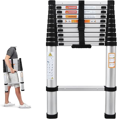 Miniatura 20 de Escalera de extensión telescópica de aluminio de 16.5 pies, capacidad máxima de 330 libras, marco en A, ligera, portátil, multiuso, plegable