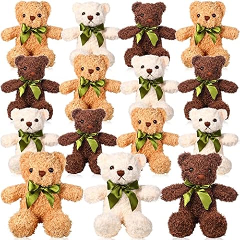 HyDren 15 Pieces Plush Stuffed Bears 10 Inch Cute Soft Stuffed Animal Bear Toy with Bow Tie for Graduation Baby Shower Birthday Party Gift Favors(Golden, Brown, White) Cover