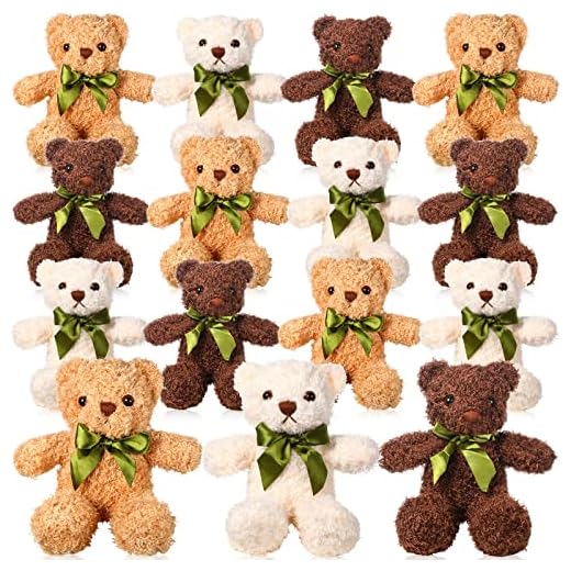 HyDren 15 Pieces Plush Stuffed Bears, 10 Inch Cute Soft Stuffed Bear Toy with Bow Tie for Graduation Baby Shower Christmas Birthday Party Gift Favors (Golden, Brown, White)